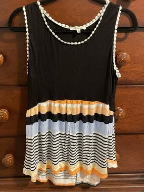 Andre by unit L babydoll crochet fit flare tank top NWOT black blue peach stripe